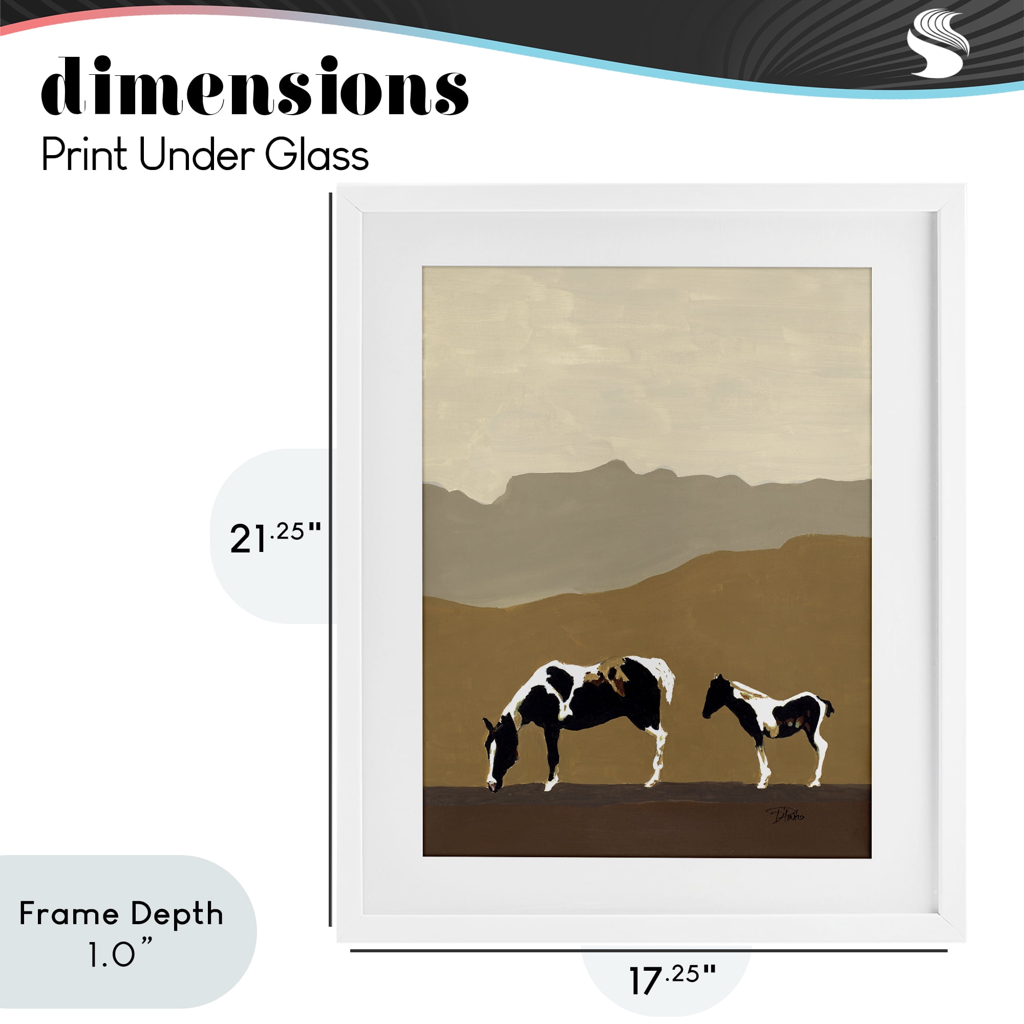 Stupell Industries Modern Mountains Horses White Framed Print Under Glass, design by Patricia Pinto