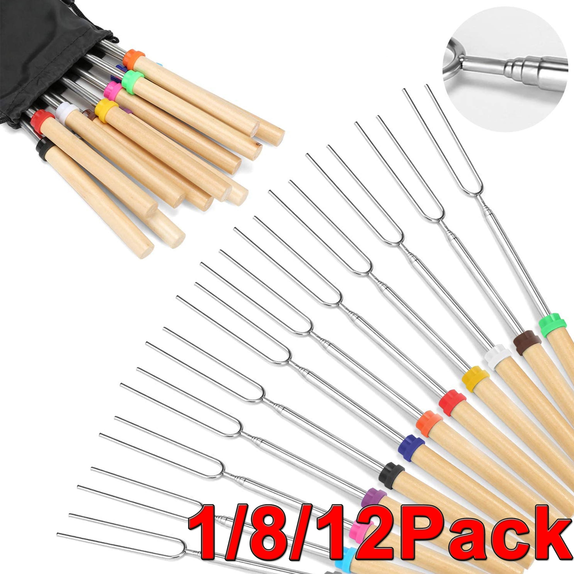 LUXIF 1/8/12Pack Marshmallow Roasting Sticks Extendable Design