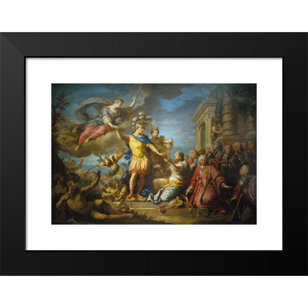 Jacques Dumont 24x18 Black Modern Framed Museum Art Print Titled - Allegory in Honor of the Publication of the Peace of Aix-La-Chapelle, February 13, 1749 (1761)