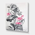 thumbnail image 3 of Designart ' Pink Vintage Lotus Flower and Monochrome Leaves ' Traditional Canvas Wall Art Print, 3 of 4