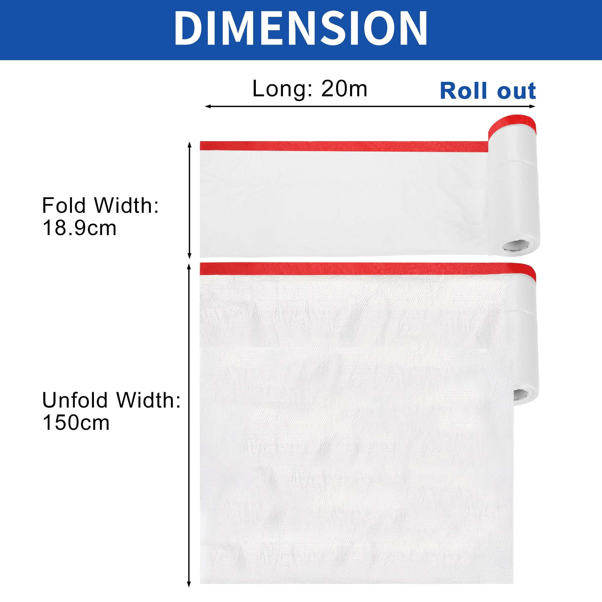 Unique Bargains Masking Paper with Tape 2000x150cm/65.62ftx59.06" 3 Pcs Pre-Taped Paper Film Kit White Red PE Film Paper