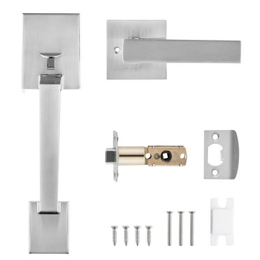 KFFKFF Front Doors Lock Set, Square Design, No Lock Feature, Flexible Installation Distance, Reversible Lever for Both Right & Left Handed Doors
