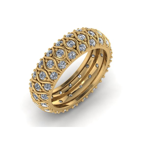 Natural 2.00Ct Round Cut Diamond 3-Row Anniversary Wedding Eternity Band Ring 10k Gold New HI SI2