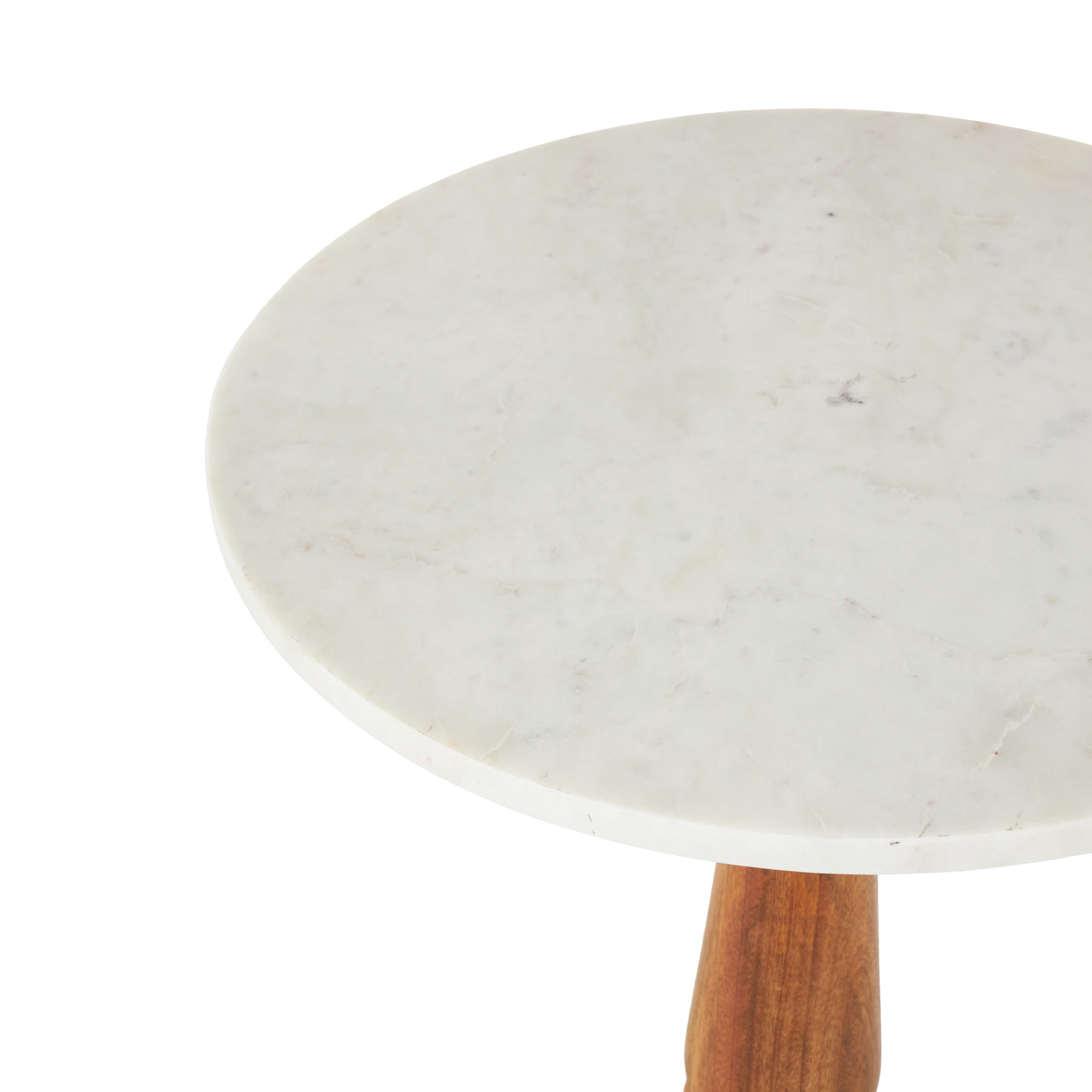 DecMode 18" x 23" Brown Mango Wood Turned Accent Table with White Marble Tabletop, 1-Piece