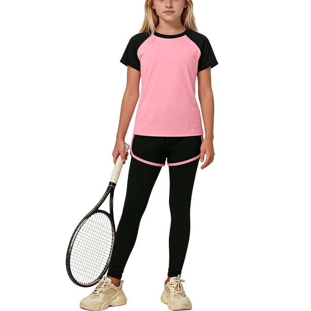 Odeerbi Camiseta de Manga de Raglan Con Pantalones Cortos de Delfín, Leggings, Ropa Deportiva de 3 A 15 Años