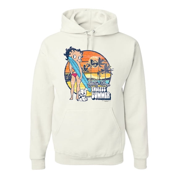 Wild Bobby, Betty Boop Endless Summer Beach the Dog Betty Boop Unisex Hoodie Sweatshirt, White, Medium