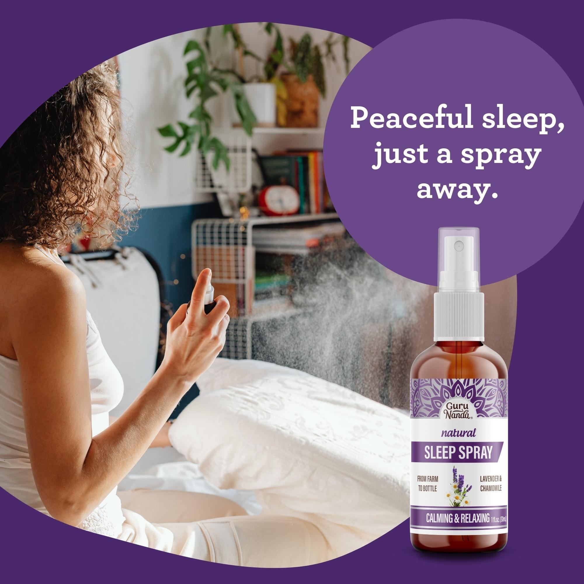(4 pack) GuruNanda Natural Sleep Spray - Blend of Lavender & Chamomile Essential Oils for Restful Sleep  - 1 fl oz.