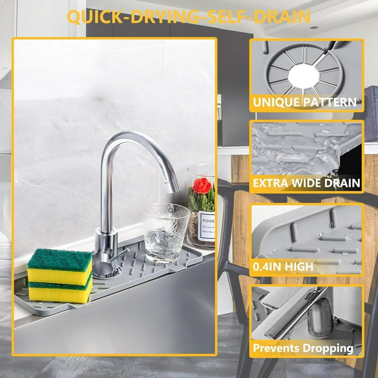 Gray Faucet Drain Pad Drip Catcher Trays Kitchen Sink Splash Guard Slip Mat