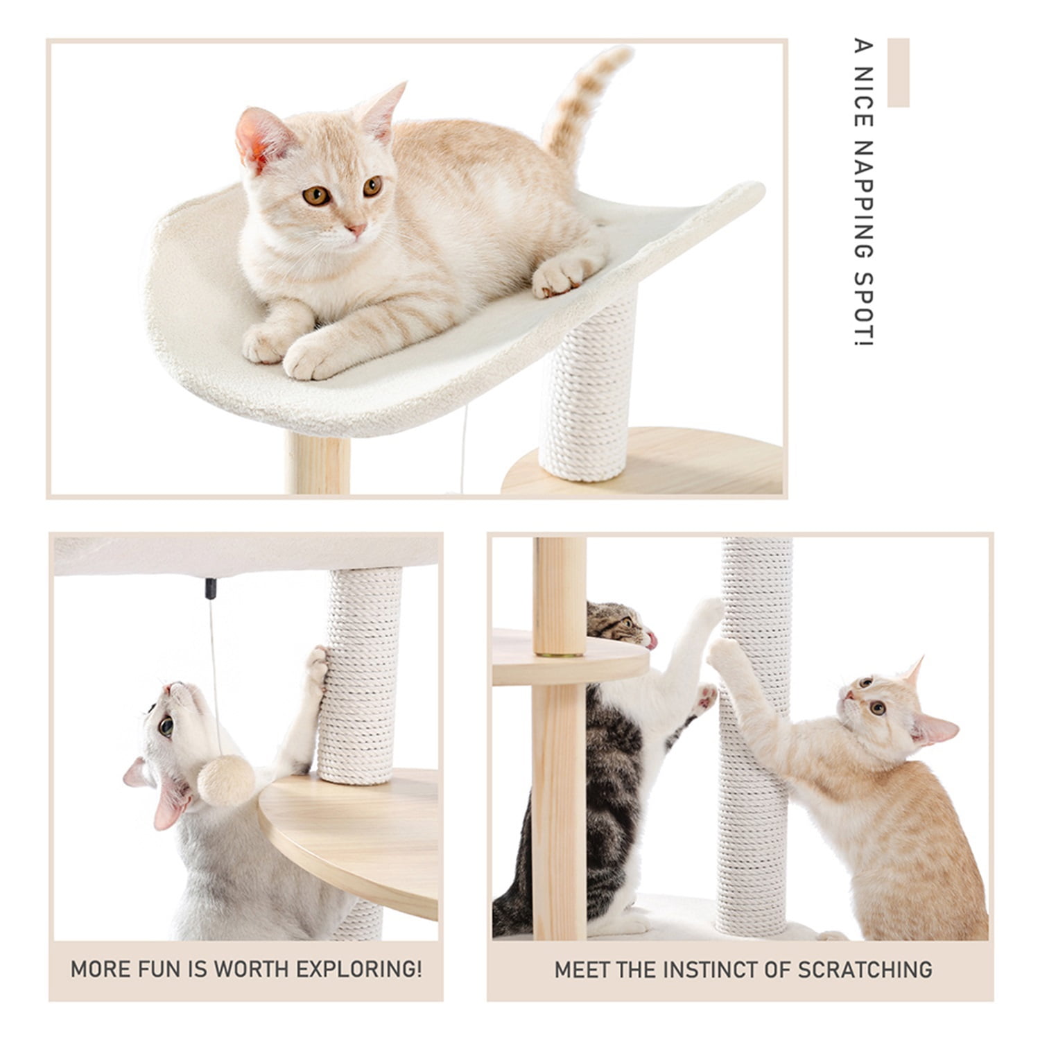 Pefilos Cat Tree Tower for Large Cats Cat Tree for Indoor Cats, Kitty Climbing Cat Scratching for Furniture with Scratching Post, Dangling Ball for Indoor Cats Upgraded, Beige Pefilos Cat Tree Tower for Large Cats Cat Tree for Indoor Cats, Kitty Climbing Cat Scratching for Furniture with Scratching Post, Dangling Ball for Indoor Cats Upgraded, Beige
