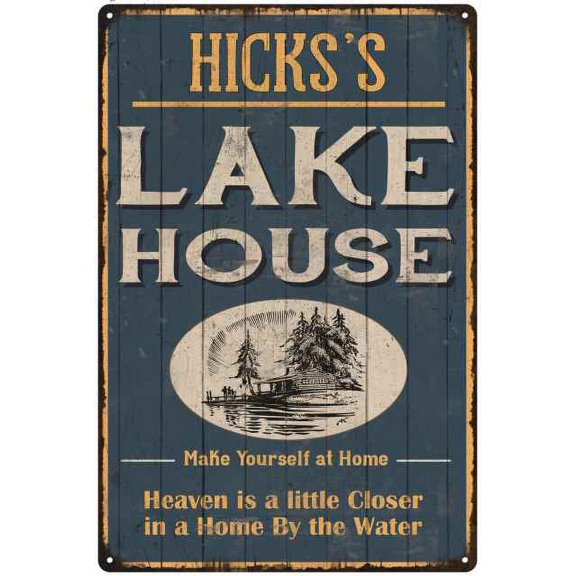 HICKS'S Lake House Blue Cabin Home Decor 8 x 12 High Gloss Metal 208120038155