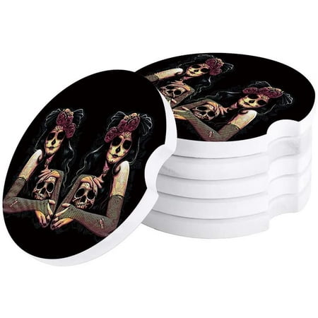 

ZHANZZK Horror Skull Girl Set of 2 Car Coaster for Drinks Absorbent Ceramic Stone Coasters Cup Mat with Cork Base for Home Kitchen Room Coffee Table Bar Decor