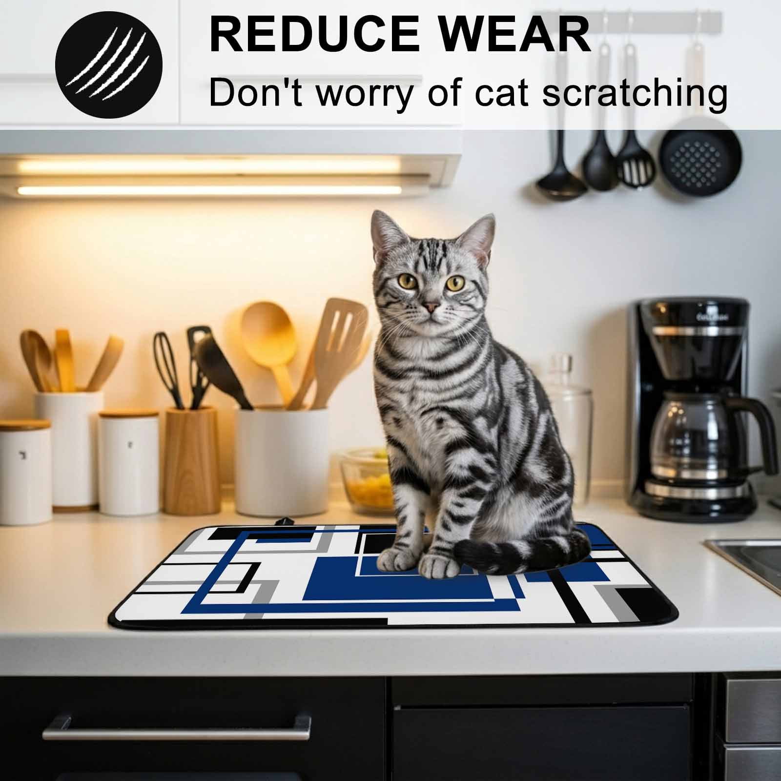 Blue Black Geometric Stove Top Cover for Electric Stove, Heat-proof & Non Slip Glass Top Stove Cover Protector, Modern Minimalist Abstract Stripes Kitchen Flat Cooktop Rubber Mat 24x21 Inches