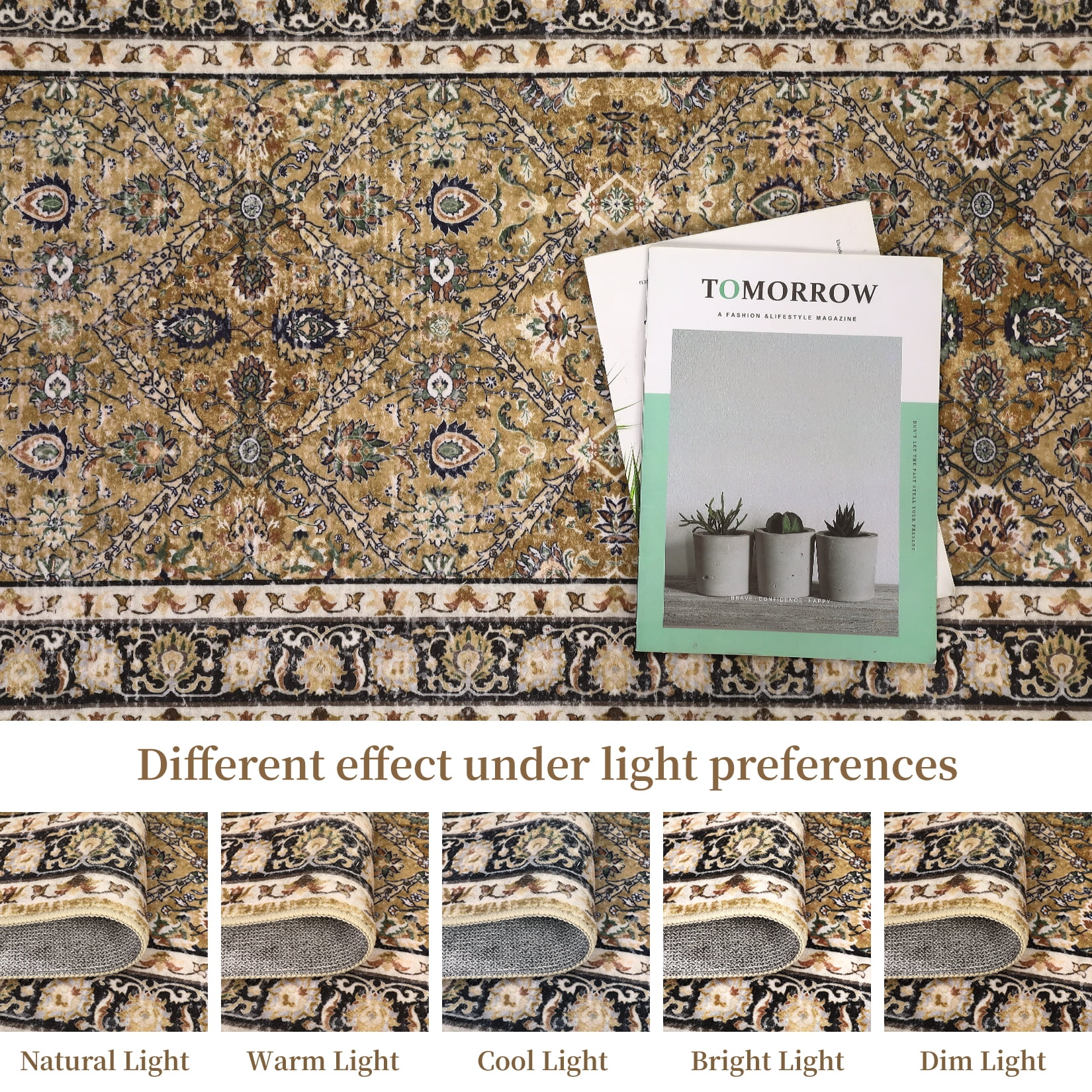 Hasoo Runner Rug 2' x 6' Washable Rugs for Hallway Moroccan Carpet Vintage Rug, Brown