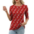 thumbnail image 7 of Fznquz Womens 3/4 Sleeve Tops and Blouses Loose Fit Red Casual T Shirt Floral Button Crewneck Womens Winter Clothes,L, 7 of 7