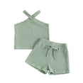 thumbnail image 2 of Musuos 2Pcs Toddler Girl Summer Outfits 6 12 18 24M 3 4Y Sleeveless Cross Halter Tank Tops + Solid Color Shorts Set Casual Clothes, 2 of 10