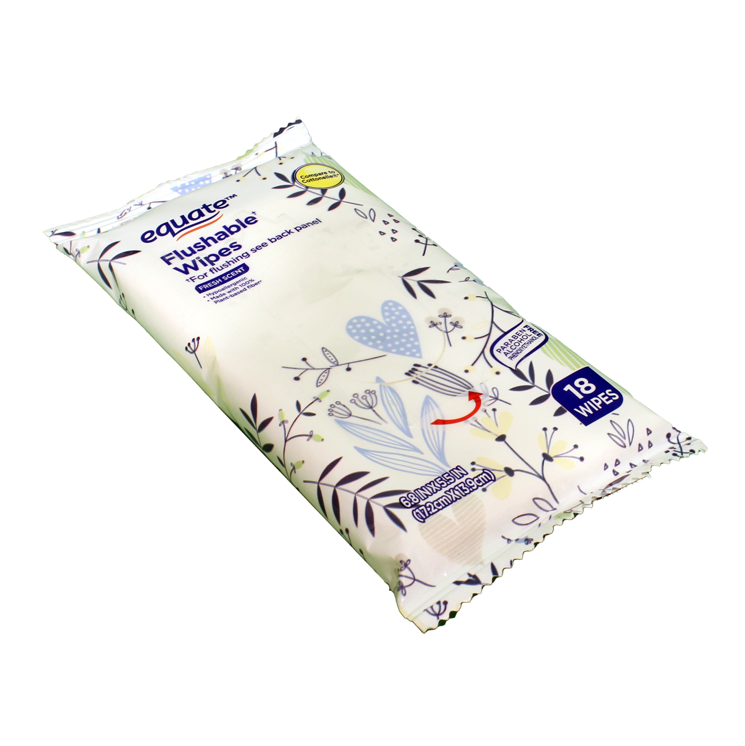 Equate Flushable Wipes Travel Pack, Fresh Scent, 18 Wipes