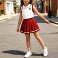 thumbnail image 6 of Amidoa Girls Summer Outfits 2 Piece Short Sleeve Cute Top and Pleated Skirt Kids Clothing Sets Red Size 2-3 Yeas, 6 of 7