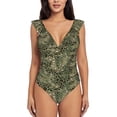 thumbnail image 2 of Yiaed Green Snake Skin Print Women's Ruffled One Piece Swimsuit V Neck Swimwear Slimming Monokini for Woman-Large, 2 of 8