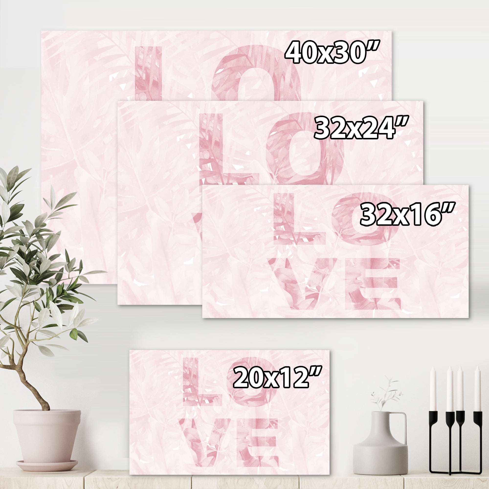 Designart ' Pink Pastel Love Abstract ' Shabby Chic Canvas Wall Art Print