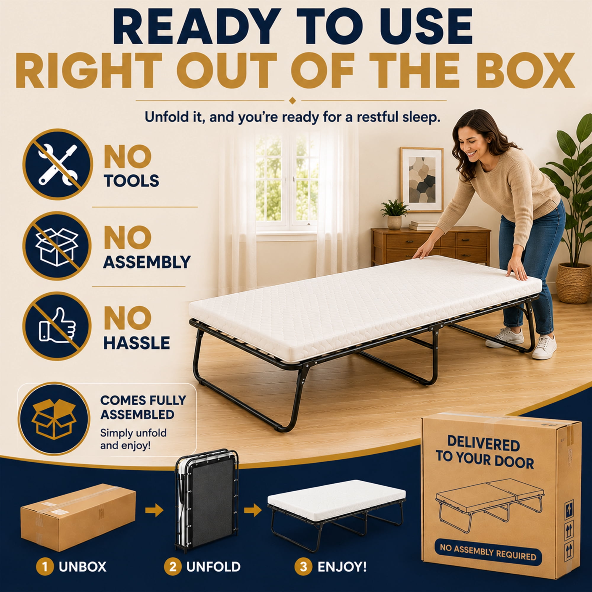Continental Sleep, 14″ High Folding Guest Bed with 3″ Memory Foam Mattress, Sturdy Metal Frame, Easy Access for Seniors, Underbed Storage, Comfortable Rollaway Bed for Guests, 26″ Wide