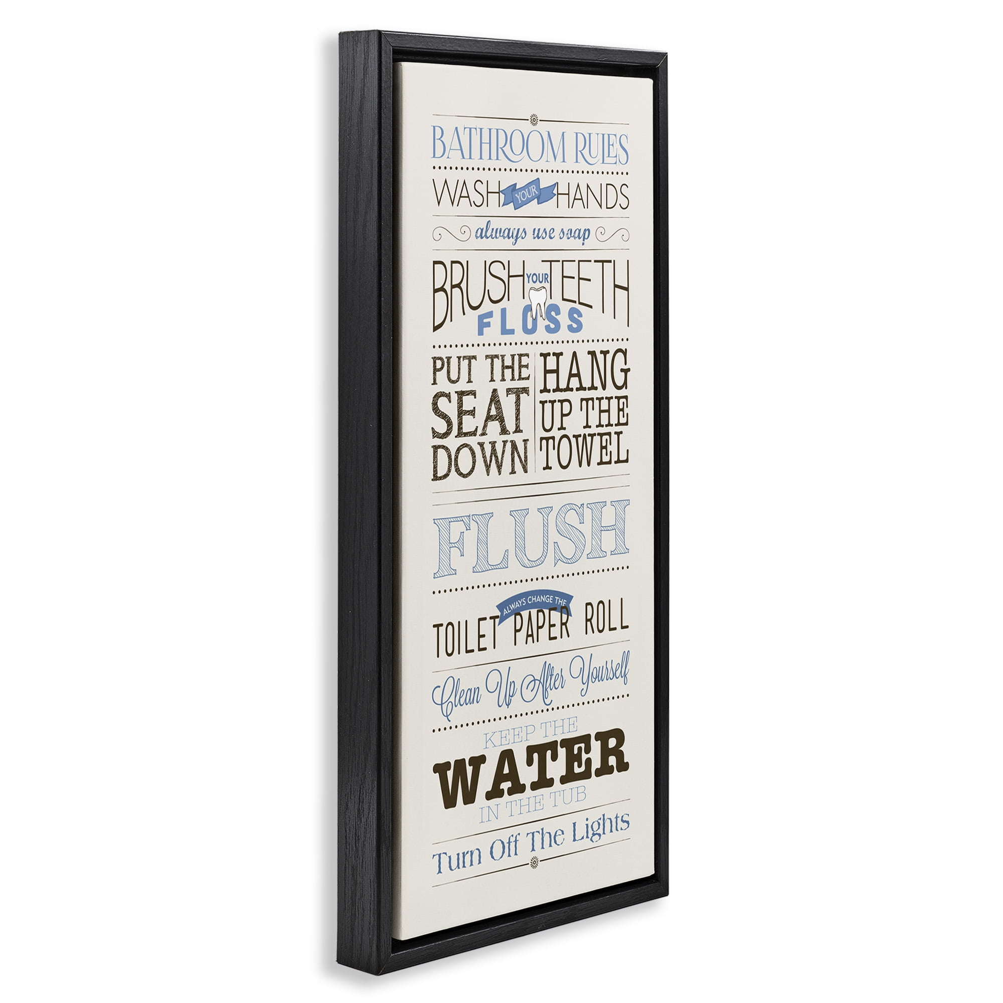 Stupell Industries Bathroom Rules Vintage List Abstract Painting Black Floater Framed Canvas Art Print Wall Art, 15 x 31