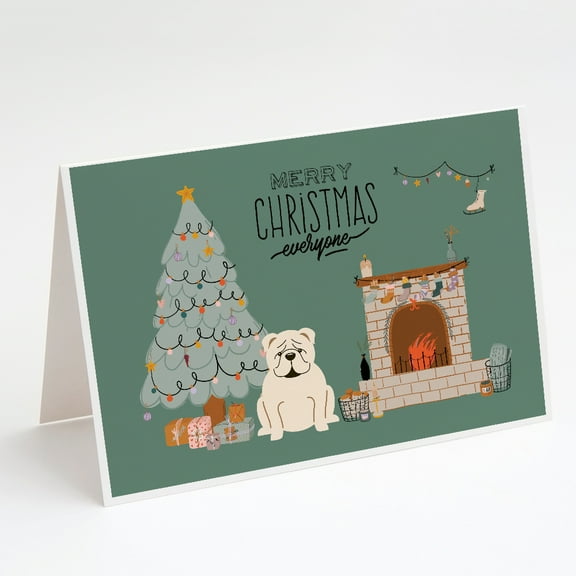 White English Bulldog Christmas Everyone Greeting Cards and Envelopes Pack of 8