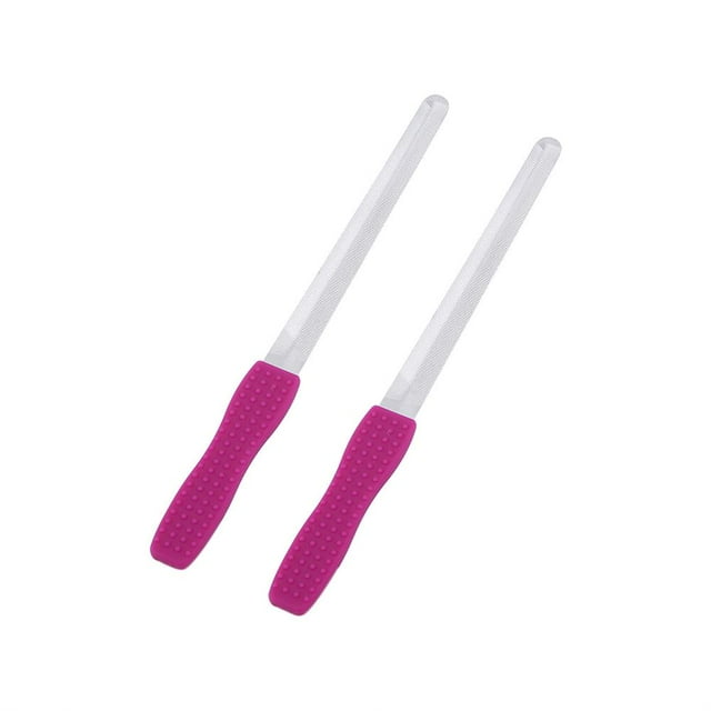 Qiilu 2pcs Stainless Steel Nail File Manicure Tools Double Sides Buffing Stick Silicone Handle, Stainless Steel Nail File,Nail File