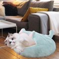 thumbnail image 4 of Cama redonda de felpa para perros y gatos, cálida, antideslizante, 2 en 1, suave y relajante para dormir. Light Lake Blue L, 4 of 8