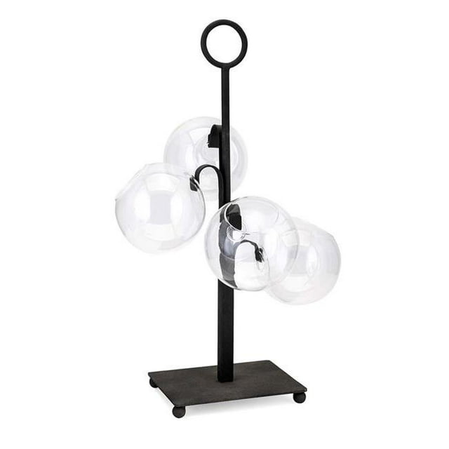 Benzara BM195545 Designer Iron Planter with Four Glass Orb Containers, Black & Clear