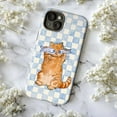 thumbnail image 5 of Cute Orange Cat with Fish Glasses Phone Case, Playful Cartoon Kitten on Blue and White Checkered Background, iPhone 16 15 14 13 12 11 Pro Max Mini Cover, 5 of 6