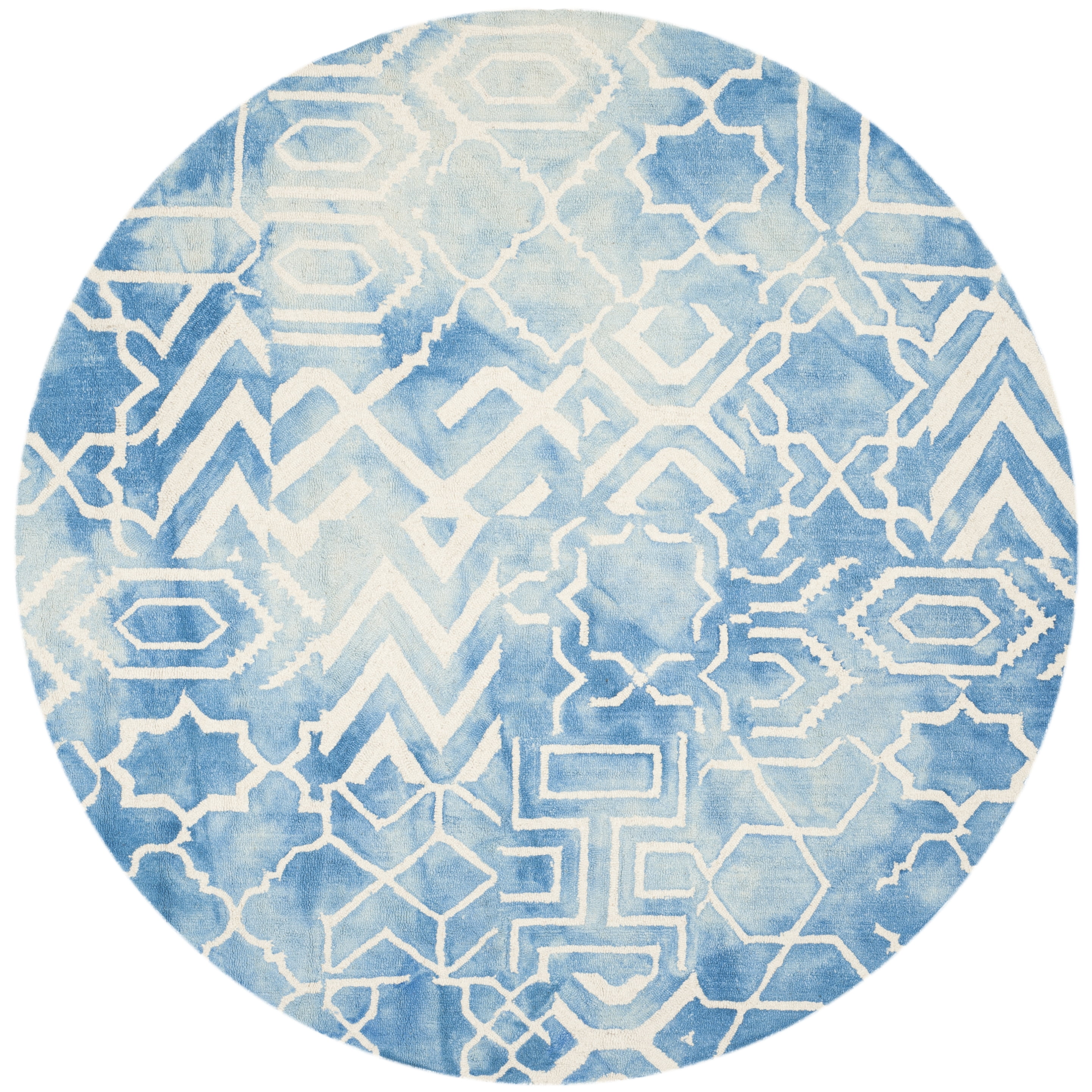 Safavieh Dip Dye Aylmer Distressed Area Rug, Blue/Ivory, 5' x 5' Round