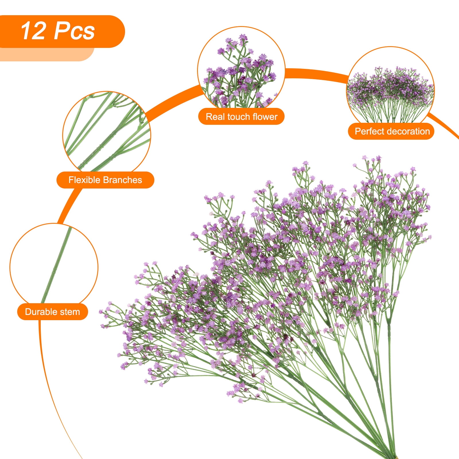 Unique Bargains Fake Gypsophila Flowers Bulk PU Branch for Wedding Floral 12Pcs Purple