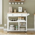 thumbnail image 5 of HOOBRO Mobile Kitchen Island with Drawers, Wine Rack, Charging Station & Movable Tray, White and Natural, 5 of 11