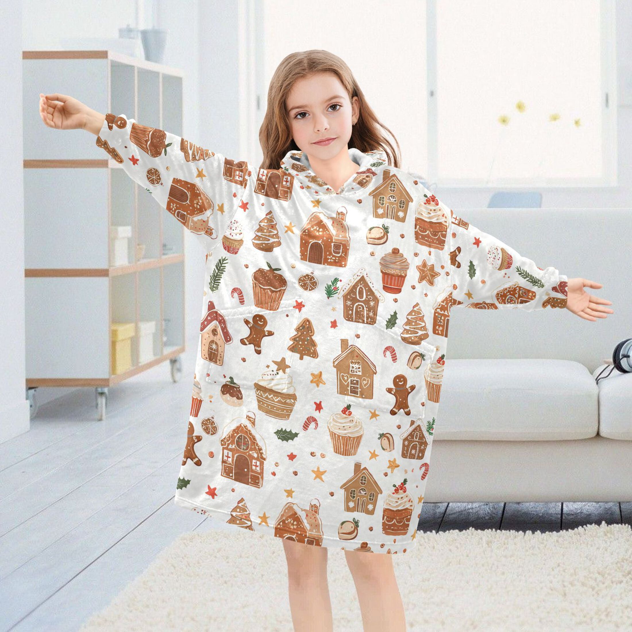 joogoo Wearable Blanket Hoodie for Gingerbread Christmas Cakes Oversized Sherpa Hooded 3-14 YR M