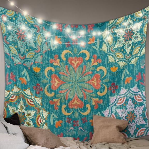 Green Boho Tapestry for Bedroom Wall Hanging Tapestry, Shabby Vintage Ethnic Abstract Floral Art Ceiling Backdrop Tapestries Poster Blanket Wall Decor for Teens Room Living Room Dorm 59" x 90"
