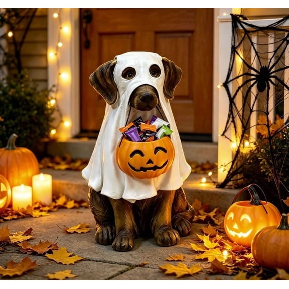 Clearance! Ghost Dog Halloween Decoration, Resin Halloween Dog Ghost Decor Indoor, Fall Decorations with Small Pumpkin for Home Living Room Desk Coffee Table Decor