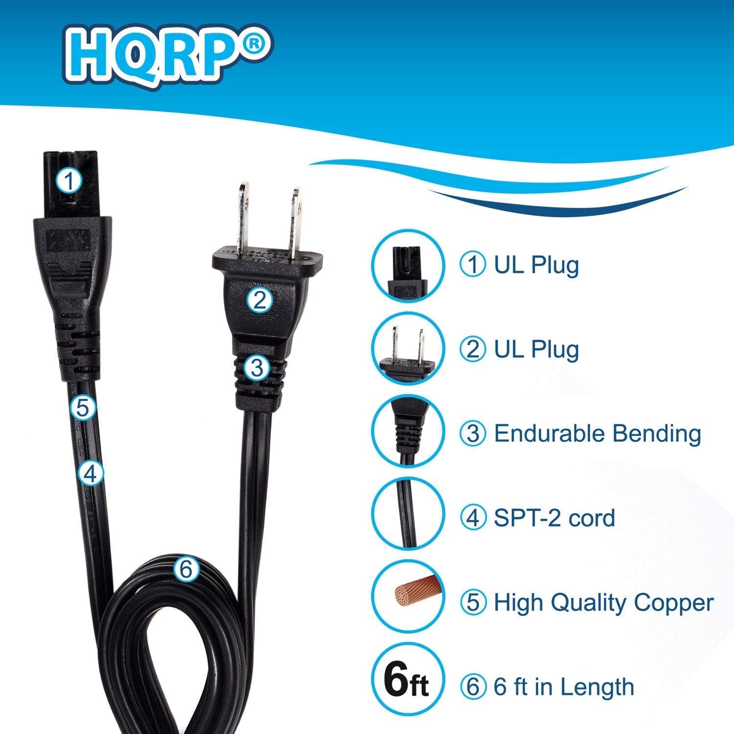 HQRP AC Power Cord works with COMPANION Stereo 3, 5 Speakers, Companion 3 Series II Multimedia Speaker System Mains Cable - image 3 of 7
