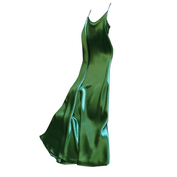 Quixlent Women Slip Dress Silky Satin V Neck Spaghetti Strap Solid Color Plus Size A-line Loose Hem Backless Sleeveless Strappy Dress Prom Party Midi Dress