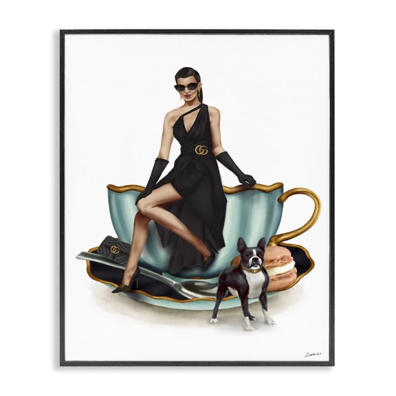 Stupell Industries Contemporary Glam Fashion Female Tea Cup Black Framed Giclee Art, 11 x 14, by Ziwei Li