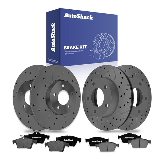 AutoShack Front Vented & Rear Solid Drilled & Slotted Coated Brake Rotors Black Matte Finish   Ceramic Pads 12-PC Brake Kit Replacement for 2005-2012 Mazda 3 2009-2010 Mazda 3 Sport BlackShield