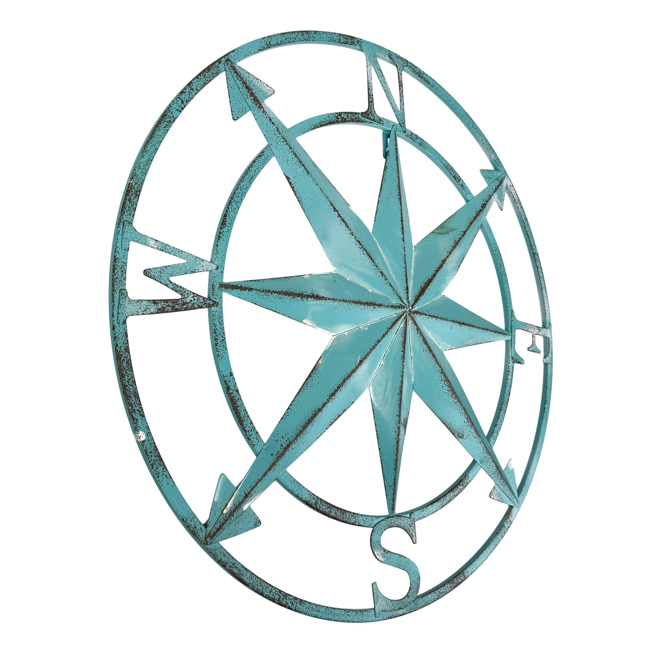 Zeckos Aqua Metal Compass Rose Wall Decor 20.25 inch Coastal Nautical Beach Art - Aqua - Size 20.25 inch diameter