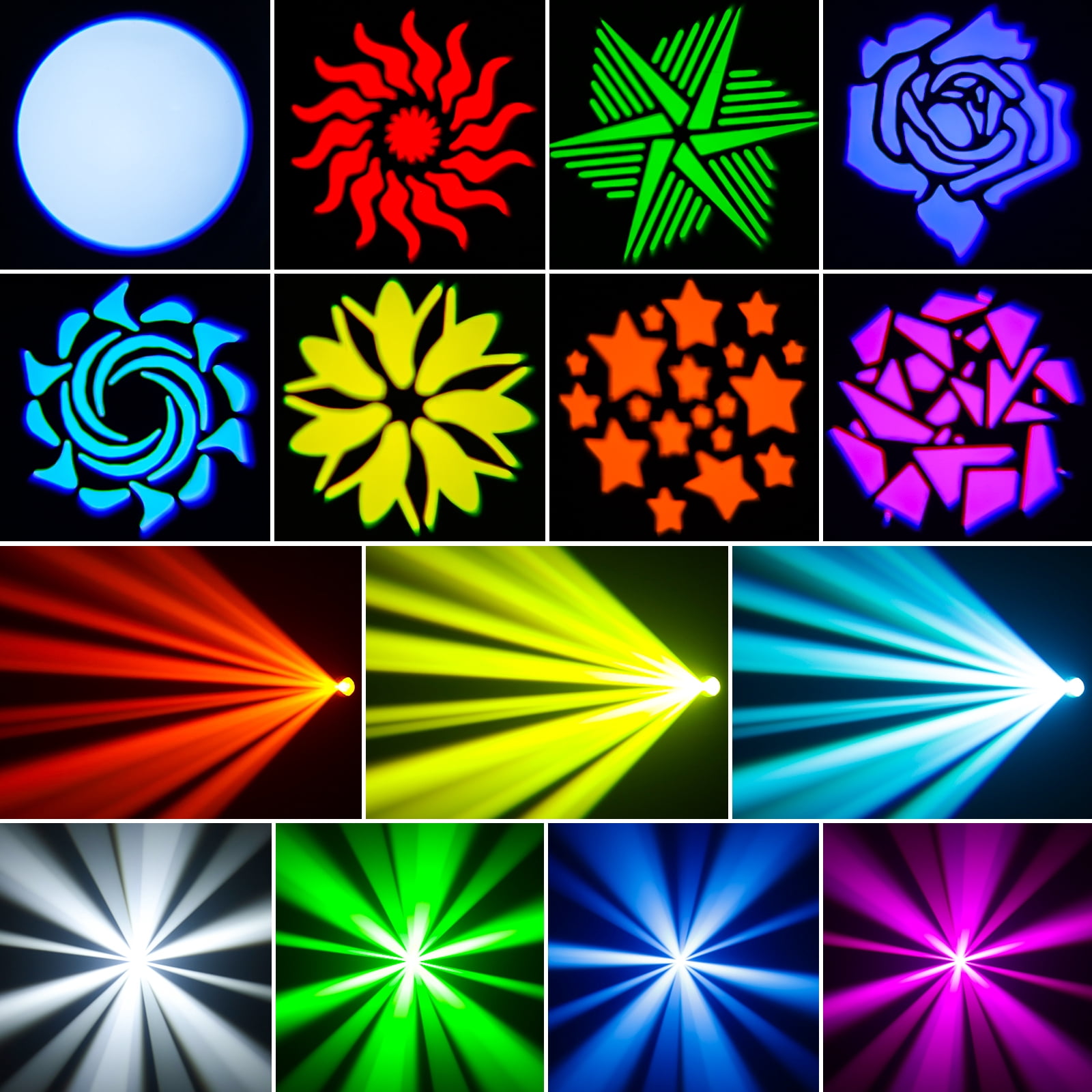 2Packs 60W LED Moving Head Light Stage Lights with Remote Control 7 GOBO 7 Colors Spotlight by DMX Controlled 11 Channel with Sound Activated for Disco Club Party Stage Lighting Shows