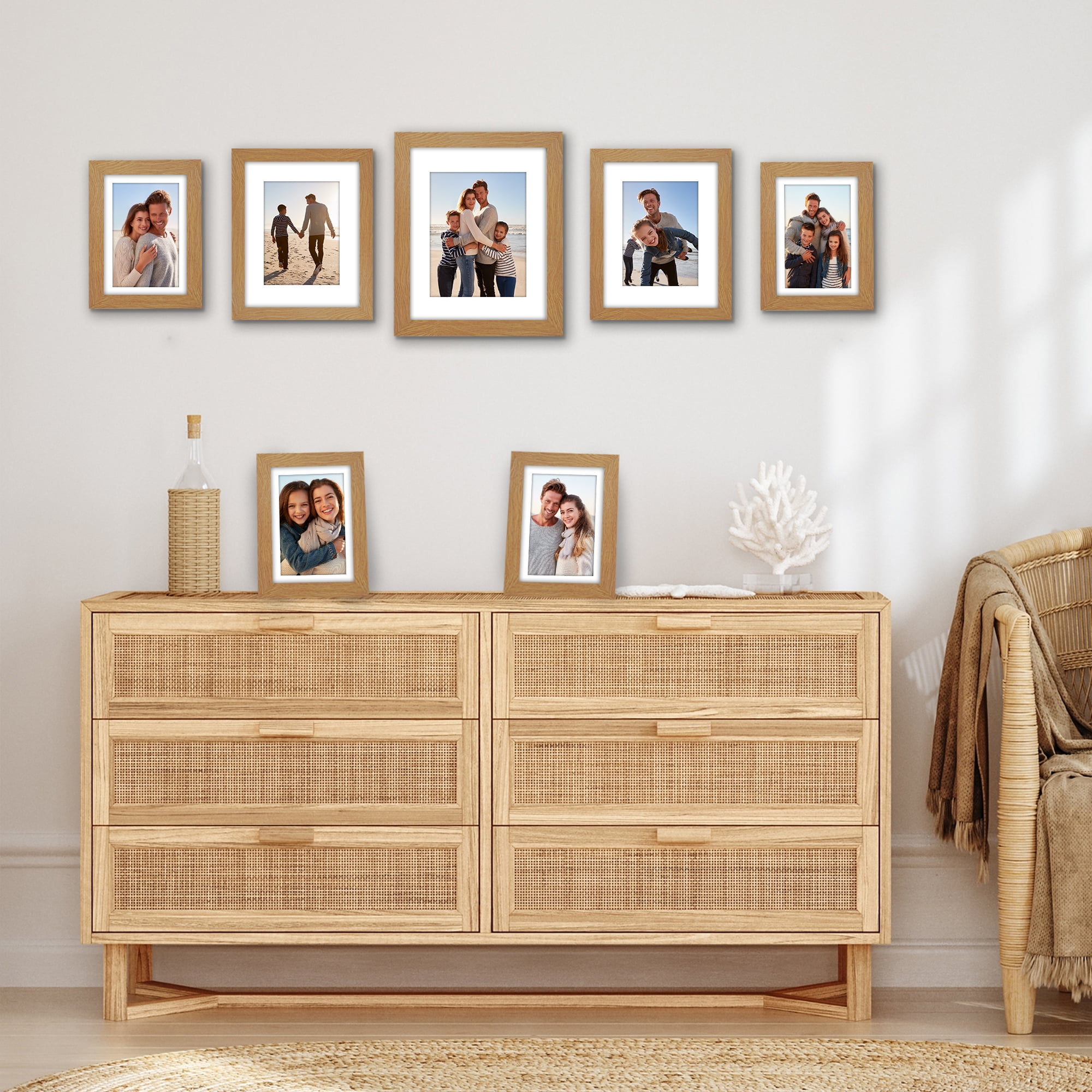 Americanflat 7 Pack Picture Frame with Shatter-Resistant Glass 11x14, 8x10, 5x7 Gallery Wall Signature - Dark Oak