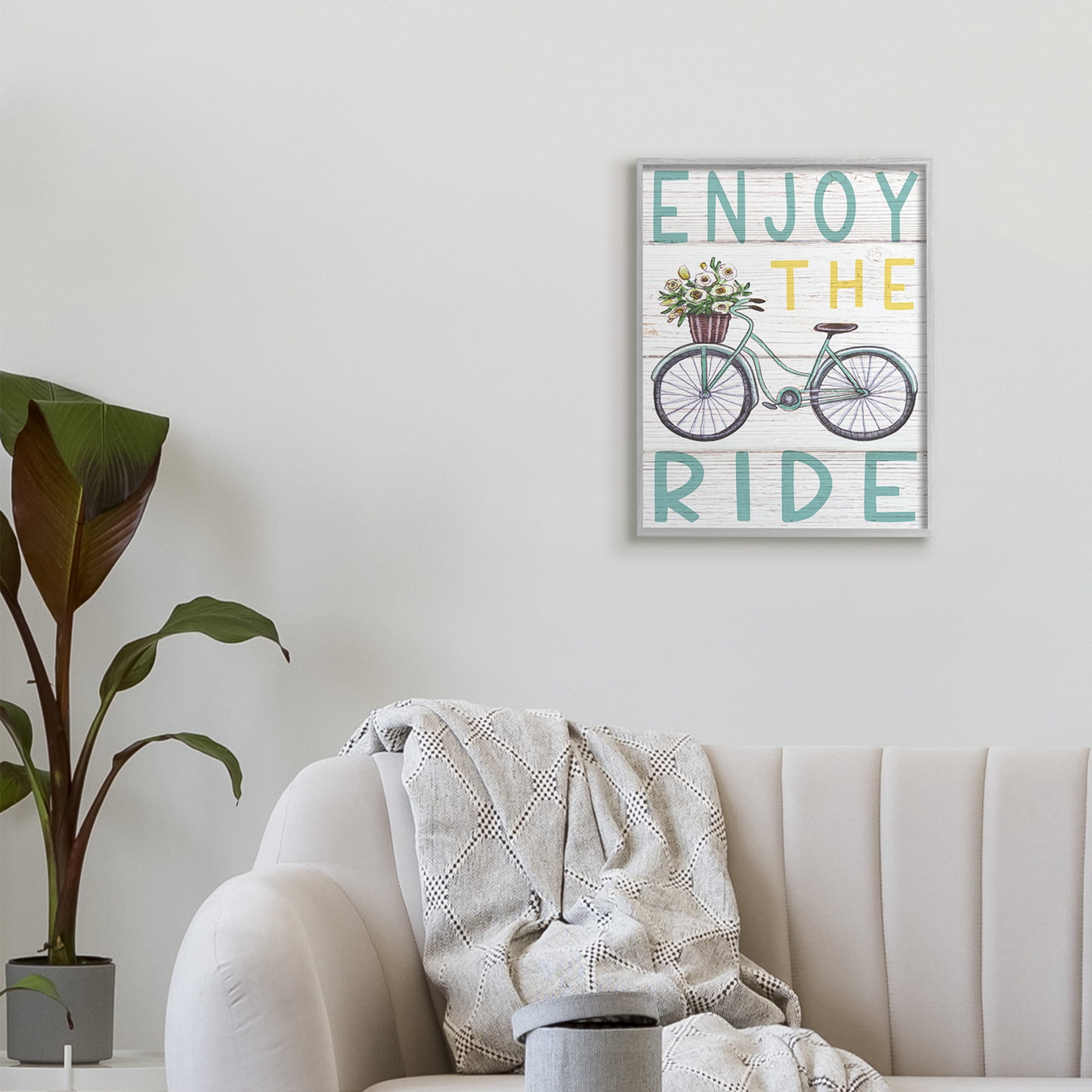 Enjoy the Ride Phrase Flower Basket Bicycle 16 in x 20 in Framed Drawing Art Print, by Stupell Home Décor