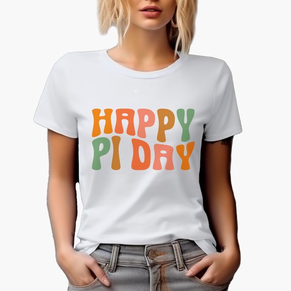 Happy Pi Day, March 14 Mathematical or Math Constant Celebration, Groovy Retro Wavy Text Merch Gift, White T-Shirt, Small