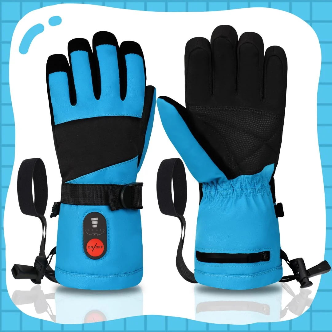 SNOWYES Kids Heated Ski Gloves, 3-Heat Settings, Rechargeable, Water Resistant, Windproof, Ideal for Skiing, Snowball Fights, Cycling