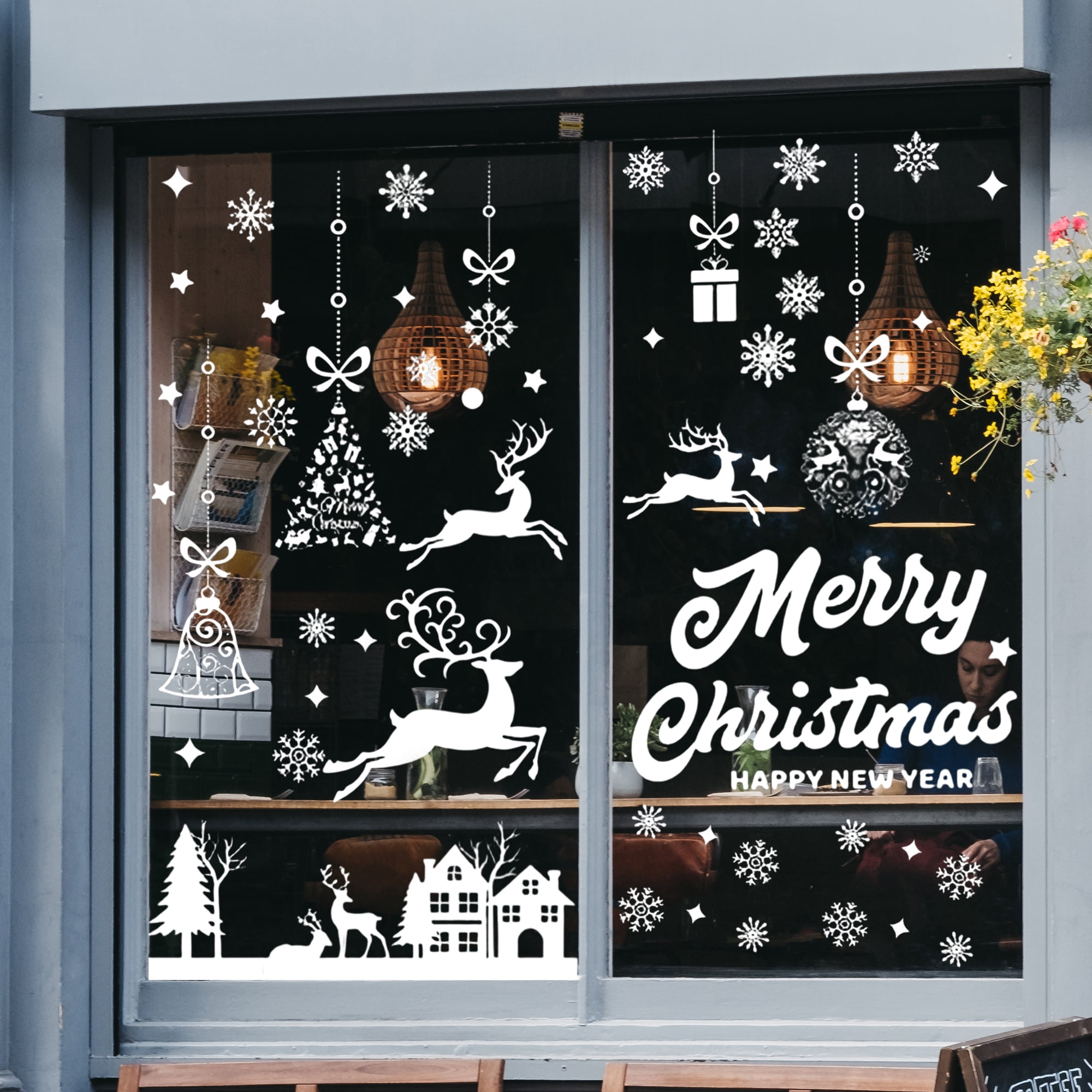 Unique Bargains Window Clings Party Supplies for Holiday White Christmas Pattern