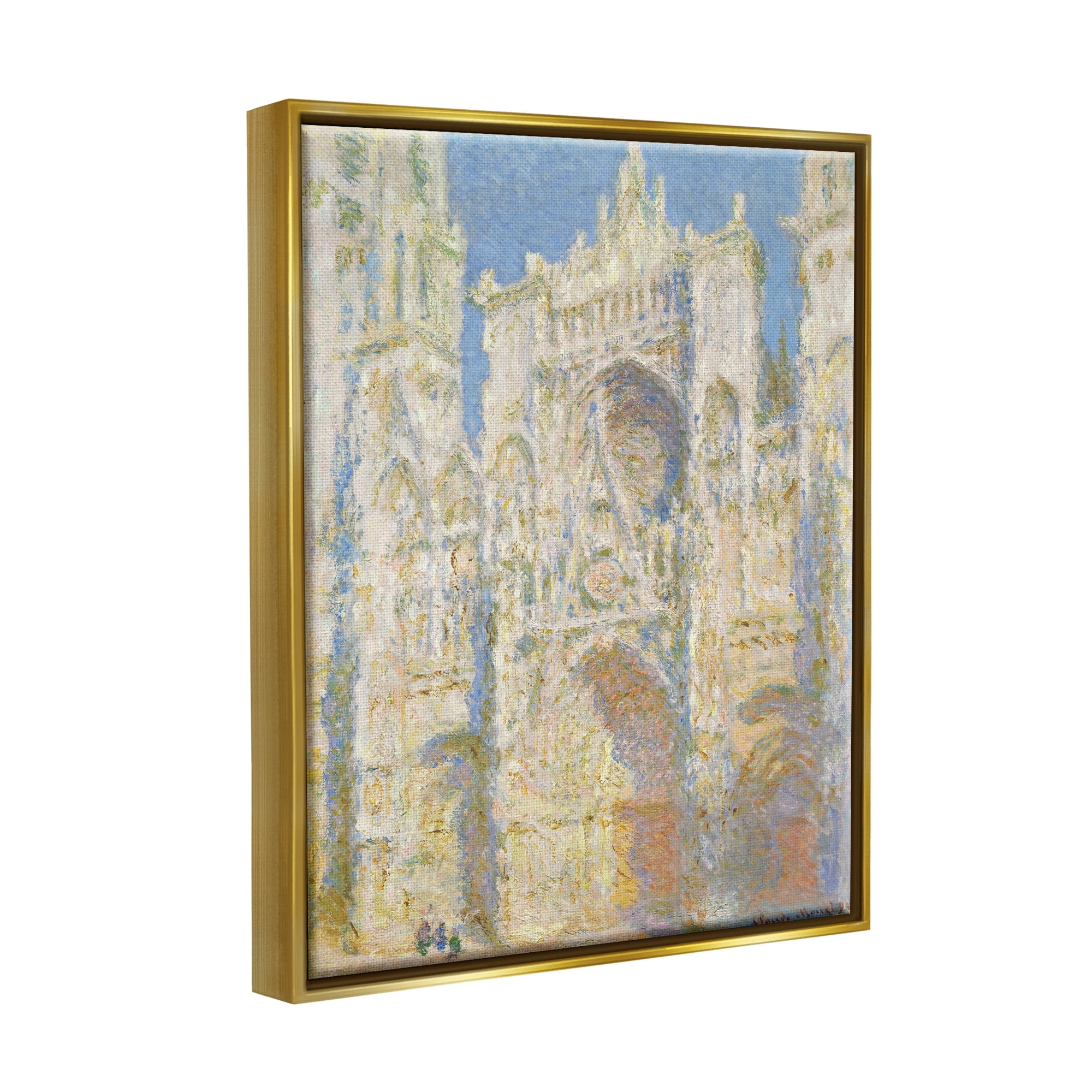 Stupell Industries Rouen Cathedral, West Facade Sunlight Claude Monet Painting Painting Metallic Gold Floating Framed Canvas Print Wall Art, Design by one1000paintings