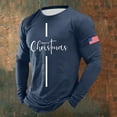 thumbnail image 2 of Mens Christmas T Shirts Long Sleeve Flag Letter Print Pajamas Tee Crew Neck Casual Slim Fit Family Xmas Gift Men T Shirts Navy L, 2 of 3