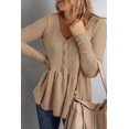 thumbnail image 3 of POGLIP Women's Buttoned V Neck Ruffle Waffle Long Sleeve Knit Top, 3 of 6